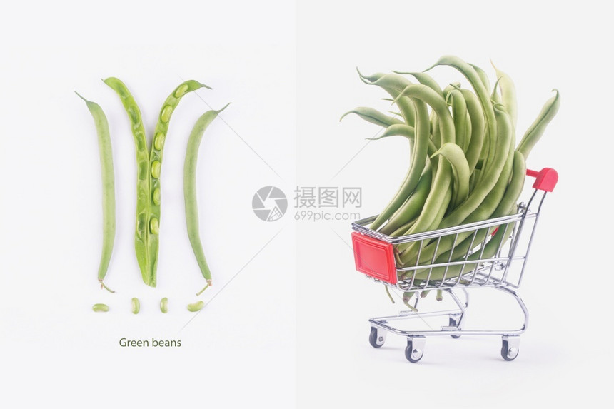 装满绿色蔬菜的购物车图片