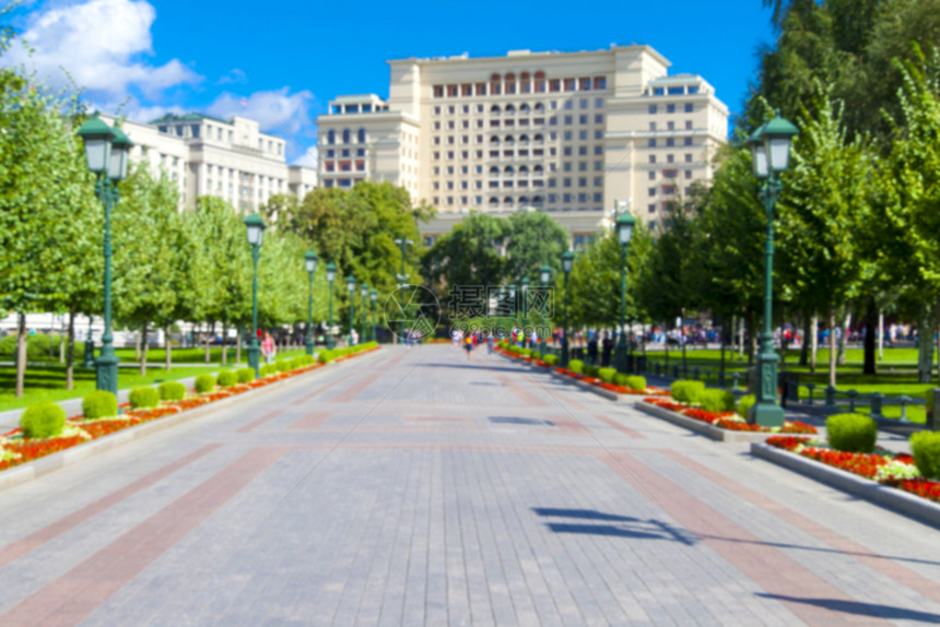 莫斯科克里姆林宫亚历山大花园区背景模糊不清建造除天图片