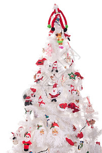 白底树上隔离的经装饰圣诞节树金子新的派对图片