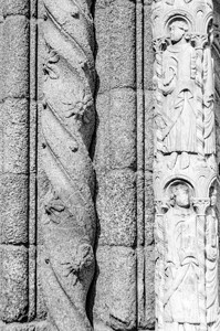 建筑学宗教细节西班牙圣地亚哥的孔波斯特拉大教堂外墙黑白图象雕塑图片