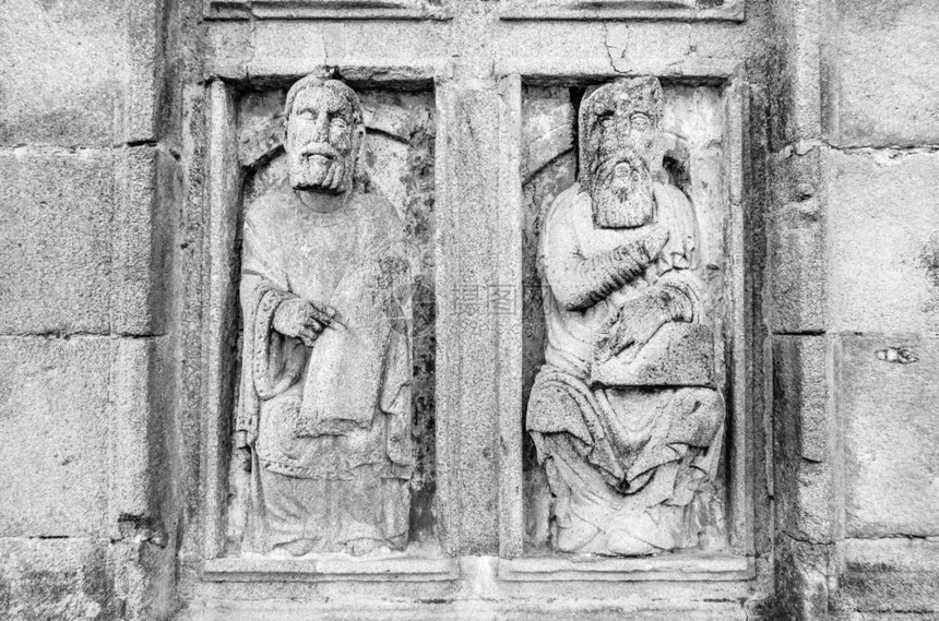 建筑细节西班牙圣地亚哥的孔波斯特拉大教堂外墙黑白图象遗产雕塑教科文组织图片