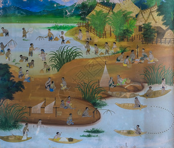 文化村庄屋泰国渔壁画图片