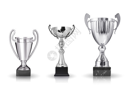 收藏三种不同类的银奖杯孤立在白色背景上增加优胜者背景图片