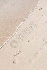 在海边滩上行走的人们脚足迹印在沙滩上的脚独自步行图片