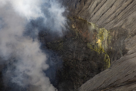 火山坑内含蒸汽和气体的黄色硫酸内部的地球事务背景