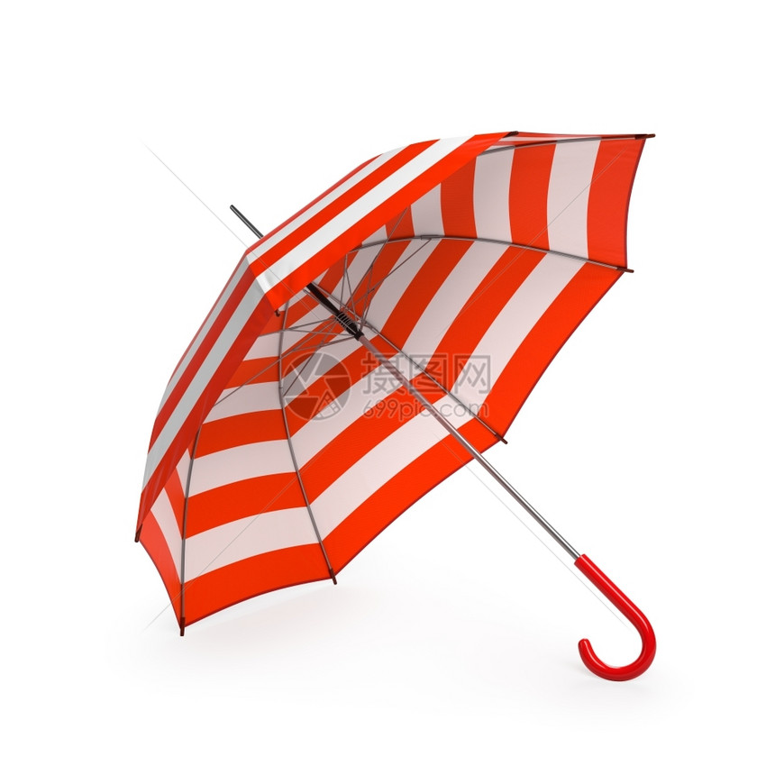 湿的配饰处理夏季海滩红伞隔离在白色背景3D插图夏季海滩红伞隔离在白色背景图片