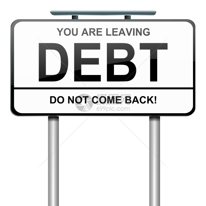 金融的恢复白色描述带有债务概念的路标插图白背景White背景图片