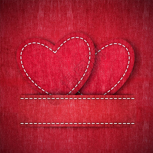珍爱情人节日卡片的心红色材料牛仔布背景图片