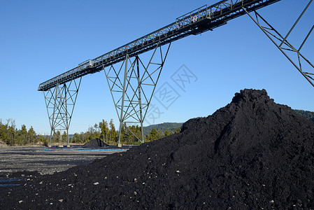 煤炭钢铁力量一种外部堆煤灰尘和矿加载设施钢铁基础的装煤粉背景