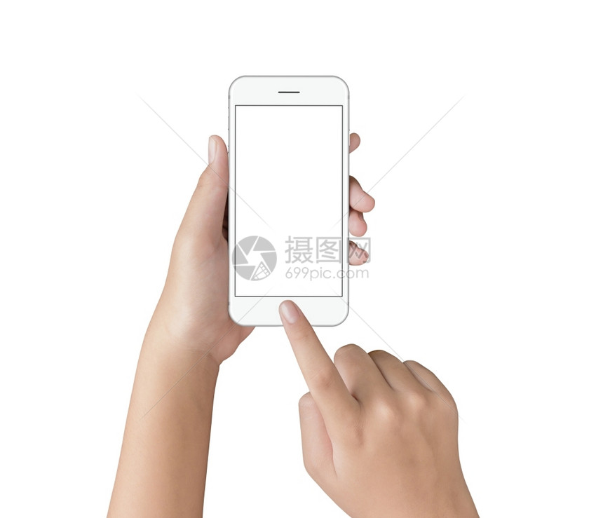 空白的在色电话屏幕上手触摸白电话屏幕与色背景的剪切路径隔绝模拟手机上的空白屏幕用于调整您的应程序屏幕接触为了图片