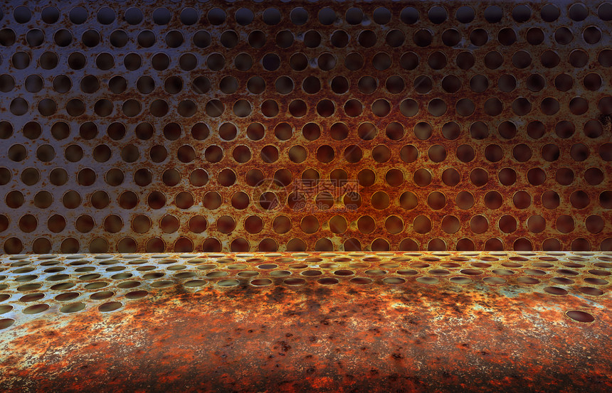 框架圆圈常规的生锈金属板有洞孔的背面图片