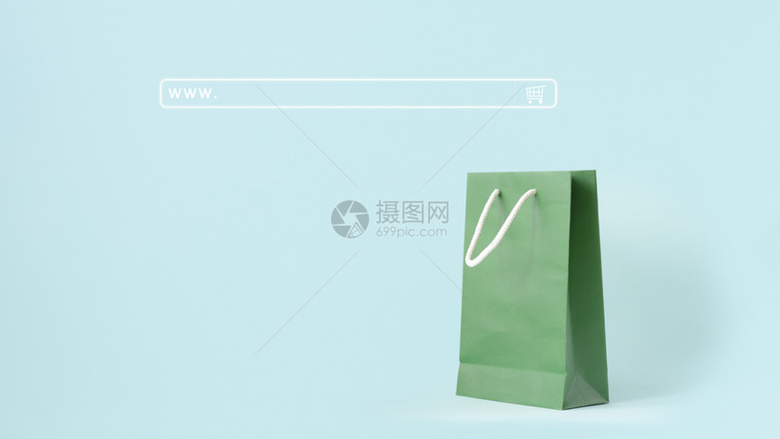 搜索引擎输入框或网络地址栏绿色袋薄荷糊面彩色背景的绿小购物袋Greensessbag或者店铺复制空间图片