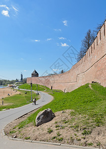 俄罗斯VelikyNovgorod克里姆林宫堡墙晴天文化地标图片