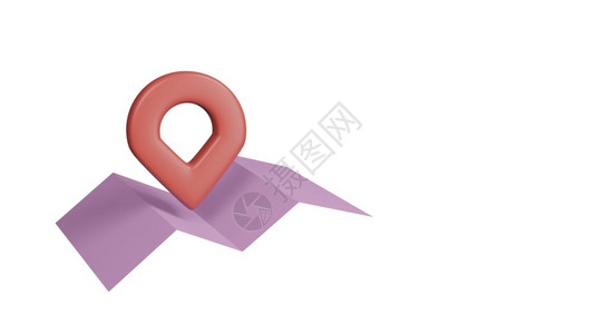 粉色的旅行带有红指针的粉纸图在白色背景3D覆盖上隔离形象的背景图片