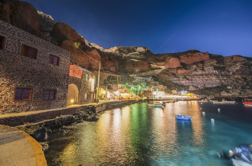 希腊圣托里尼岛Oia的日落地貌和城市景观自然假期蓝色的图片