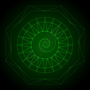辉光抽象的黑暗绿色插图中几何内线六边形中的几何内线六边形图片
