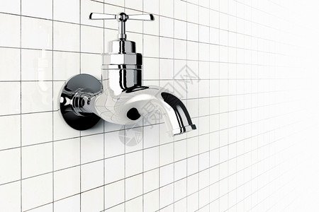 未开封洗浴水龙头的3D交接在瓷砖浴室银目的陶瓷制品设计图片