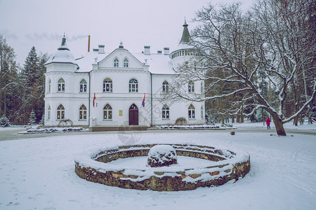 旧城巴尔多内市城堡和公园在拉脱维亚冬季2017年旅行照片天空历史的塔图片