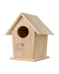 白色背景的木鸟巢箱屋窝木巢箱和自制简单的建造图片