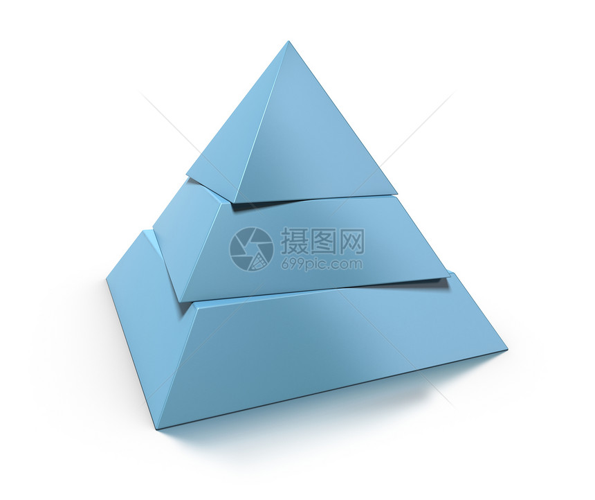 3D金字塔三层在白色背景上有闪光反射和阴影3D金字塔三级插图分层的抵消图片