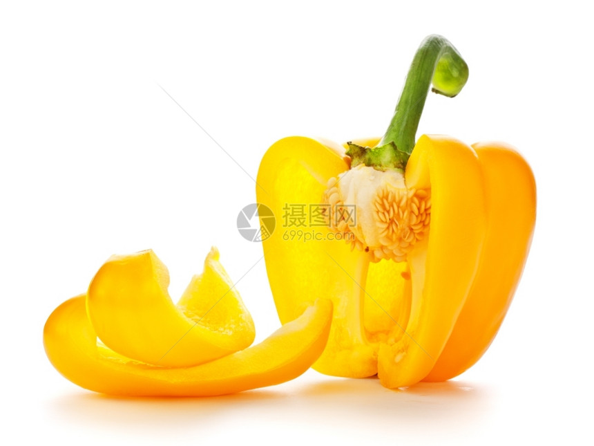 照片蔬菜白色背景上孤立的新鲜黄辣椒素食主义者图片