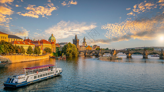全景布拉格市下捷克旧城风景世界旅行概念见光和世界旅行老的历史图片