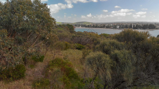 悬崖海岸户外南澳大利亚航空观察处格拉内特岛和维克托港背景图片