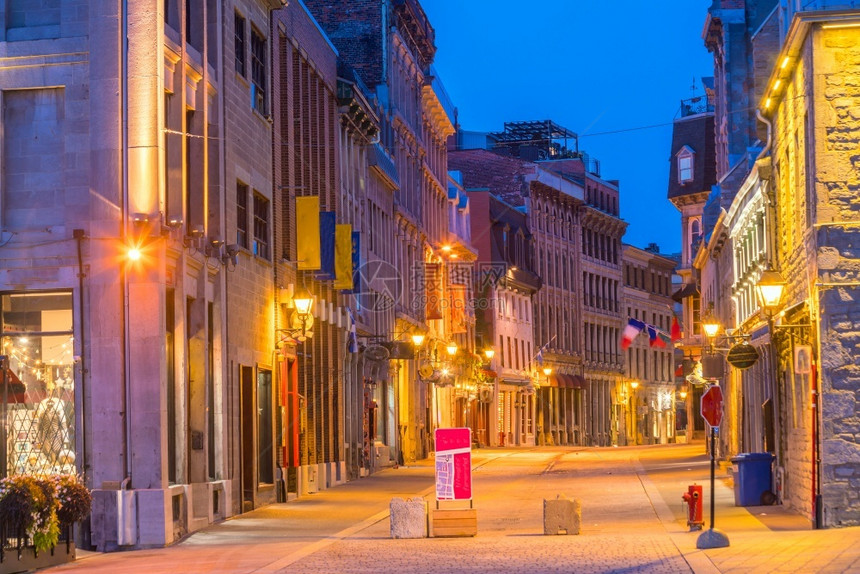 蒙特利尔老城加拿大奇幻日落时有名的科布勒街道质地市中心城图片