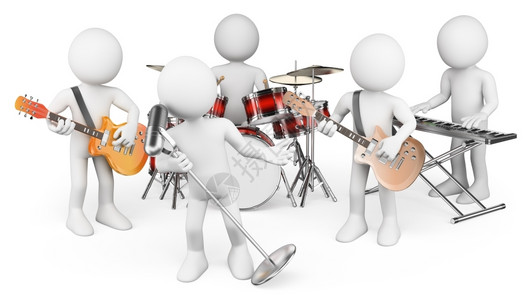 现场乐队3d白人音乐组演奏现场孤立的白色背景键盘现代的表演设计图片