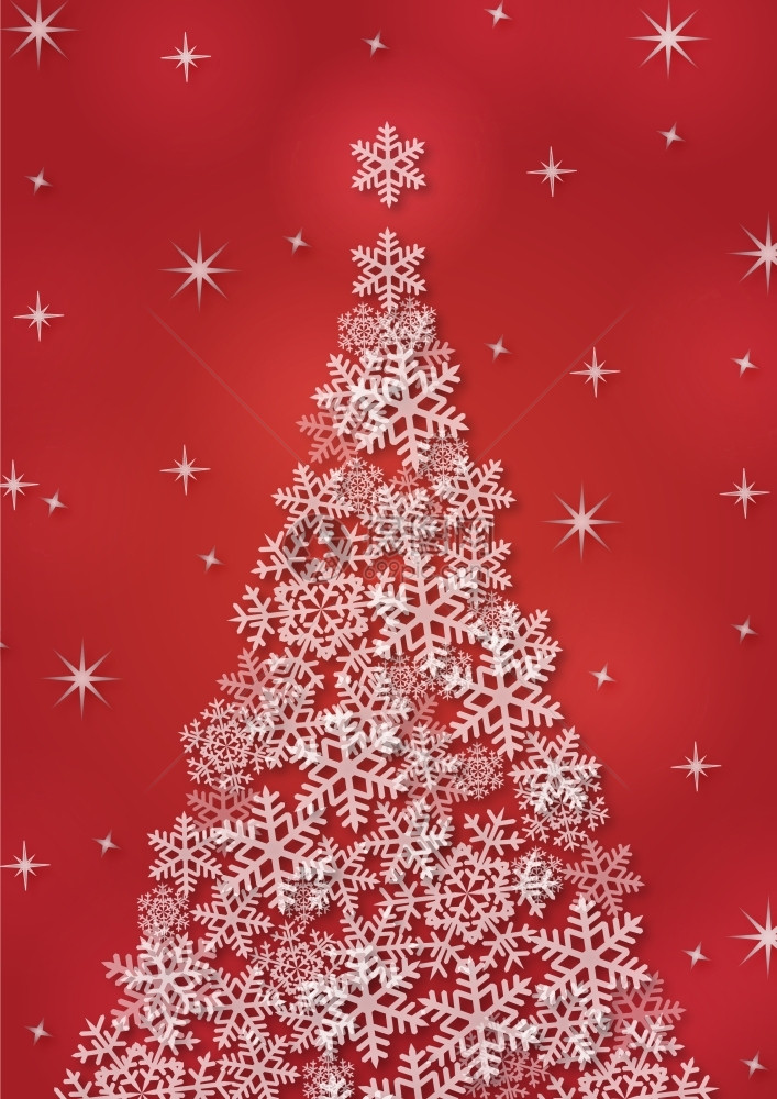 圣诞节背景有雪花和圣诞树红色风景场点缀喜庆的图片