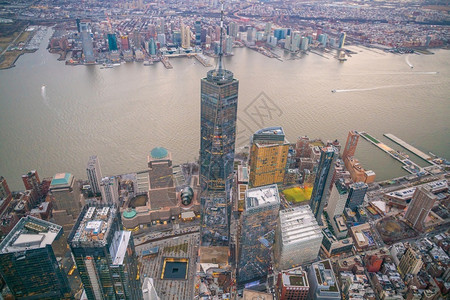 天空日落时曼哈顿天线的空中视图美国纽约市暮当代的约克高清图片素材