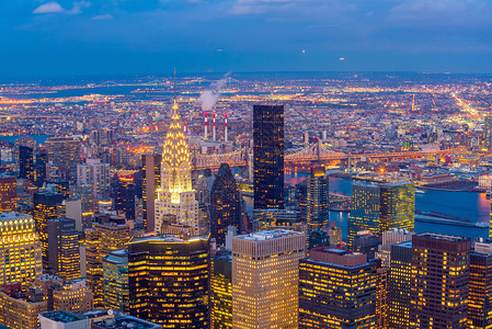 街道城市景观美国纽约日落时曼哈顿天线的空中景象著名地标高清图片素材