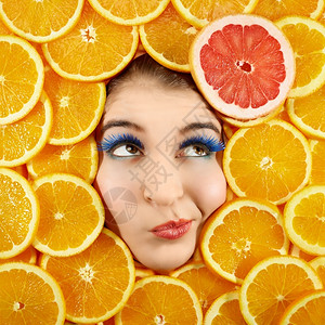 睫毛膏美丽的女士表情脸橙色切片框图片