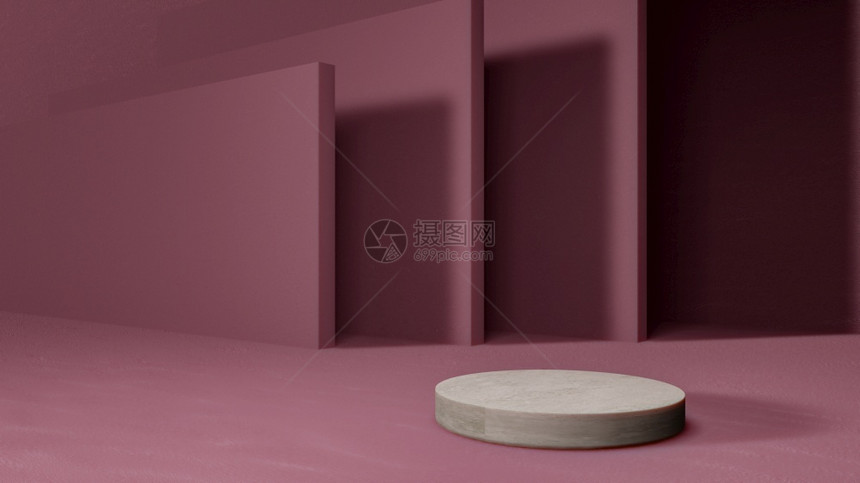 空白的粉红色背景三度介质上的空白产品讲台艺术图片