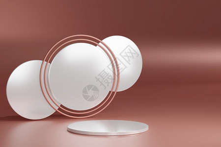 奢华产品白色和粉红圆金环背景的空首饰3D假冒模型工作室图片