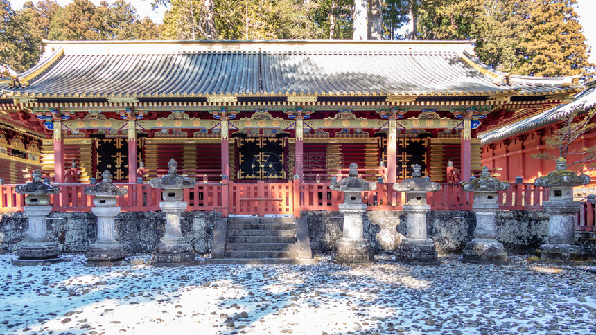 仓库三进港文化在日本Nikko的Toshogu神社三圣商店图片