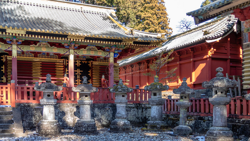 宗教的传统在日本Nikko的Toshogu神社三圣商店亚洲图片