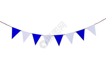 蓝色的彩旗向量庆典三角纸挂在绳子上白背景插图插画
