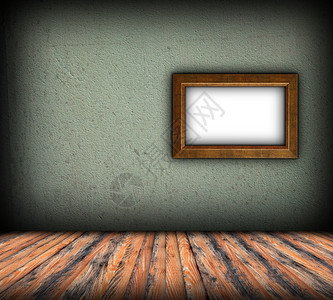 地板抽象的木头室内最起码的背景绿色石膏墙上有木框图片