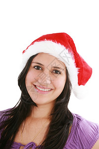 圣诞老人女穿着圣塔帽的美丽诞妇女微笑图片