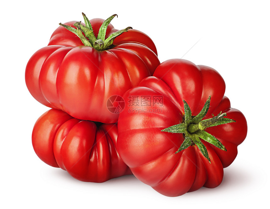 农业三个西红柿相邻三番茄在白色背景上被隔离本土的食物图片