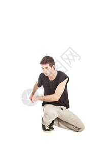 积极的照片青年成人断交器照片白色背景黑T恤衫展览舞蹈家图片