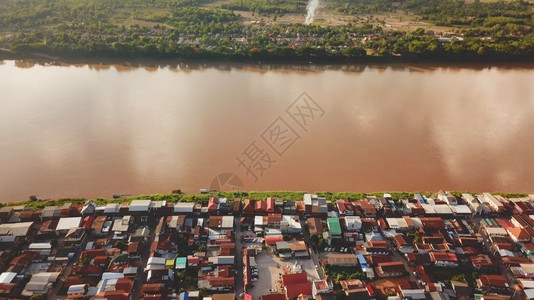 美丽镇黎泰国湄公河空中景色日落图片