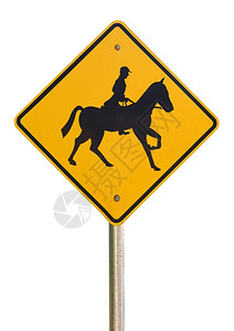 骑士极象征白色黑地上隔离的马骑警示交通信号牌图片