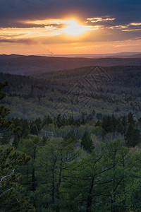 树地形南乌拉尔的春林日落山图片