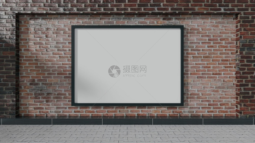 布局介绍砖墙上的空白街道广告牌背景为3D招标销售图片