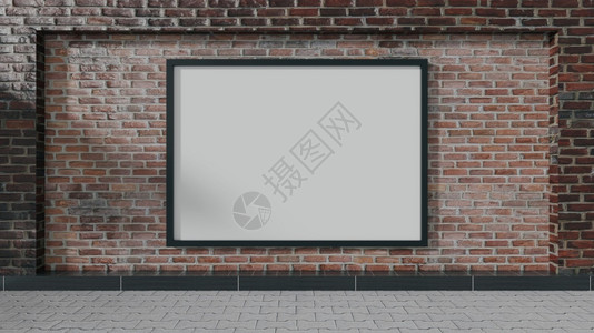布局介绍砖墙上的空白街道广告牌背景为3D招标销售背景图片