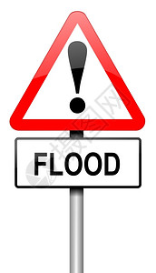 冒险描述带有洪水警告的公路交通标志插图白背景White背景路标自然图片