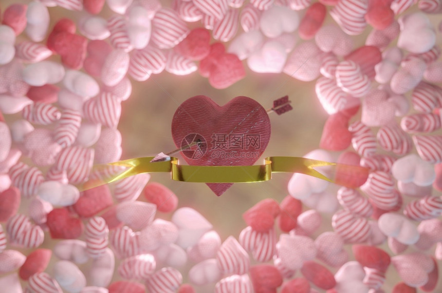 浪漫插图红心与情人节Rrquosday制作的丘比特心箭理念概周年纪日图片