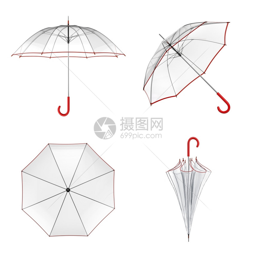 透明伞隔离在白色背景3D插图上木头保护的图片